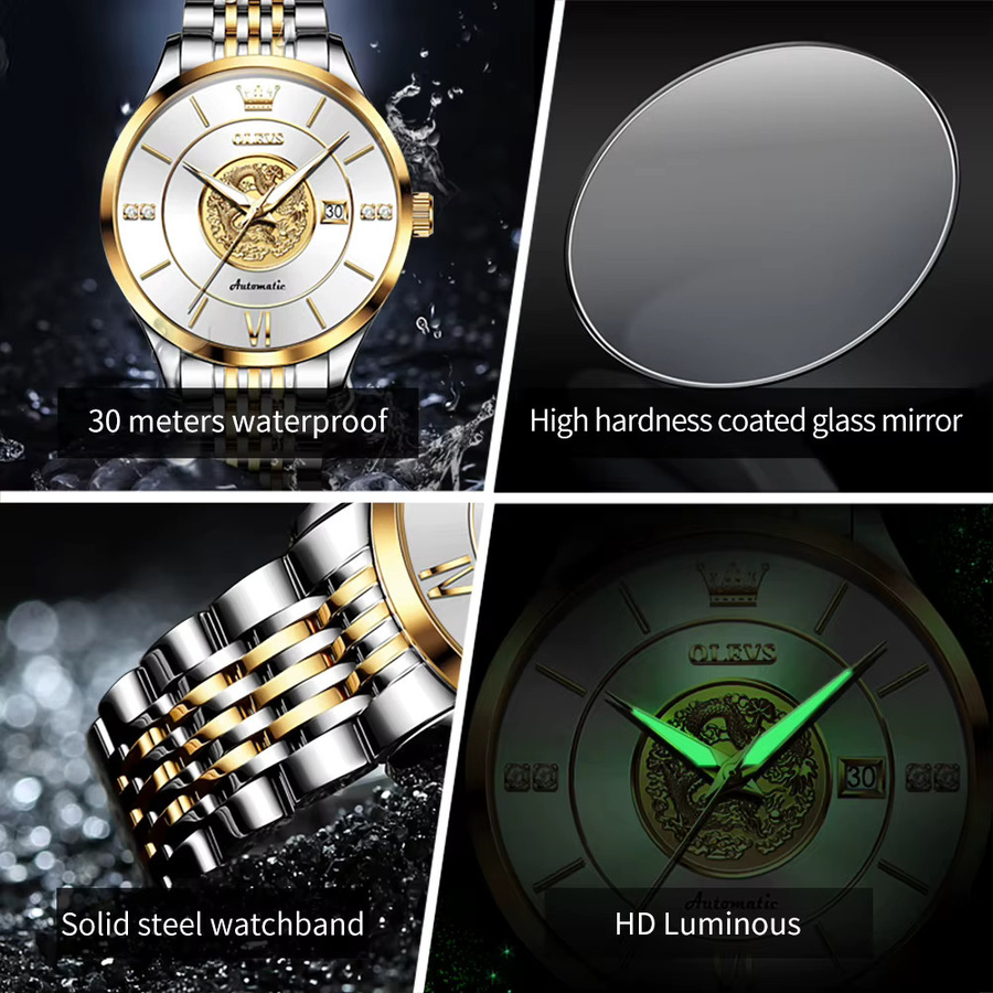 OLEVS Armbanduhr, Gold, Automatik, Edelstahl, Herren - Bild 5