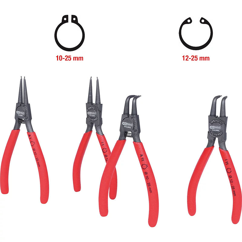 KS Tools Sicherungszangen-Satz aus Chrom-Vanadium-Stahl, 4-teilig, rot, 10-25 mm - Bild 2