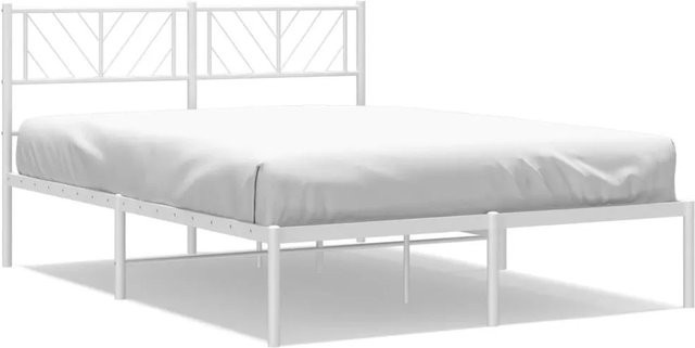 vidaXL Bettgestell aus Metall mit Kopfteil in Weiß, klassisches Design, B/T/H: 140 x 200 x 90 cm - Bild 1