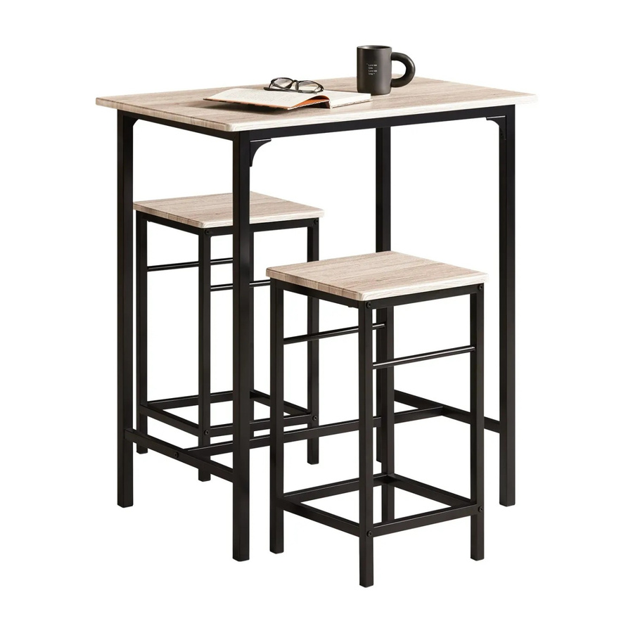 SoBuy Essgruppe Bartisch Set mit 2 Barhockern in Natur-Schwarz, moderner Esstisch aus MDF und Metall, OGT10-N - Bild 2