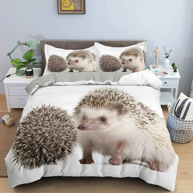 Binchi Fitness Igel Bettwäsche Set mit Kissenbezügen, Kawaii Wildtiere Design, Weiß, B/H: 135 x 200 cm - Bild 1