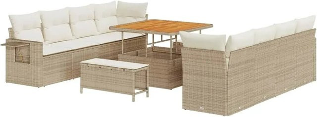 vidaXL Garten-Sofa-Set aus Poly Rattan in Beige mit 11-teiliger Polstergarnitur und Stauraumfunktion - Bild 1