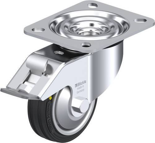 Blickle Lenkrolle L-V 80R-FI-EL-FA mit Feststeller in Schwarz und Silber, Rad-Durchmesser: 80 mm, Tragfähigkeit: 50 kg - Bild 1