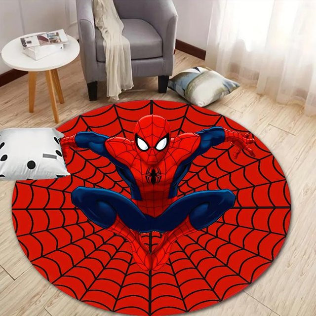 Yun Heng Four Marvel Spider-Man Runder Teppich, Rot, Durchmesser: 100 cm, Rutschfest und Maschinenwaschbar, Polyester - Bild 1