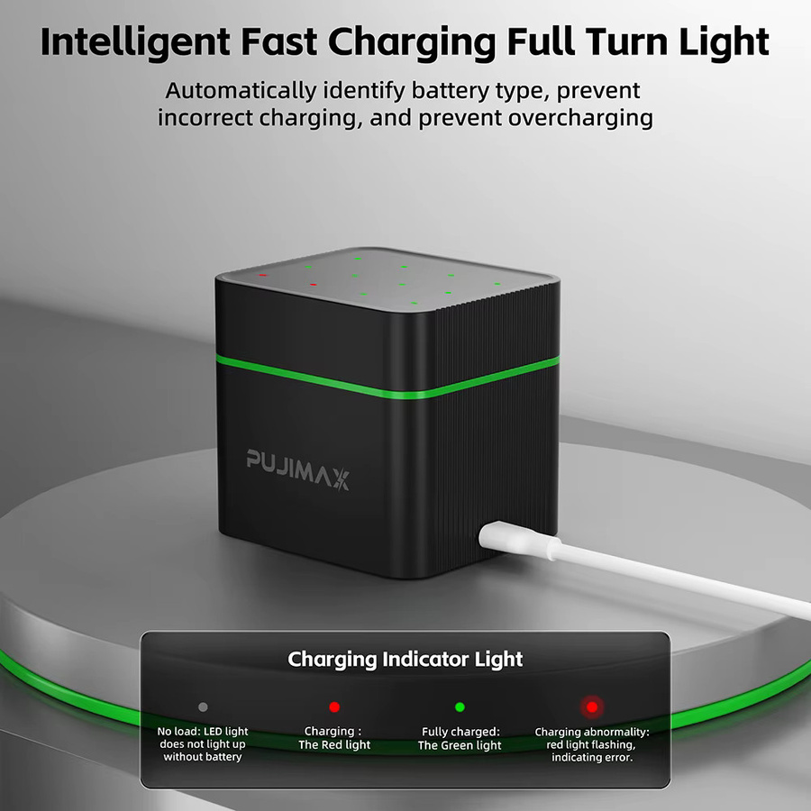 PUJIMAX Intelligentes Ladegerät Set für 12 AAA Lithiumbatterien mit 1100 mWh Kapazität - Bild 2