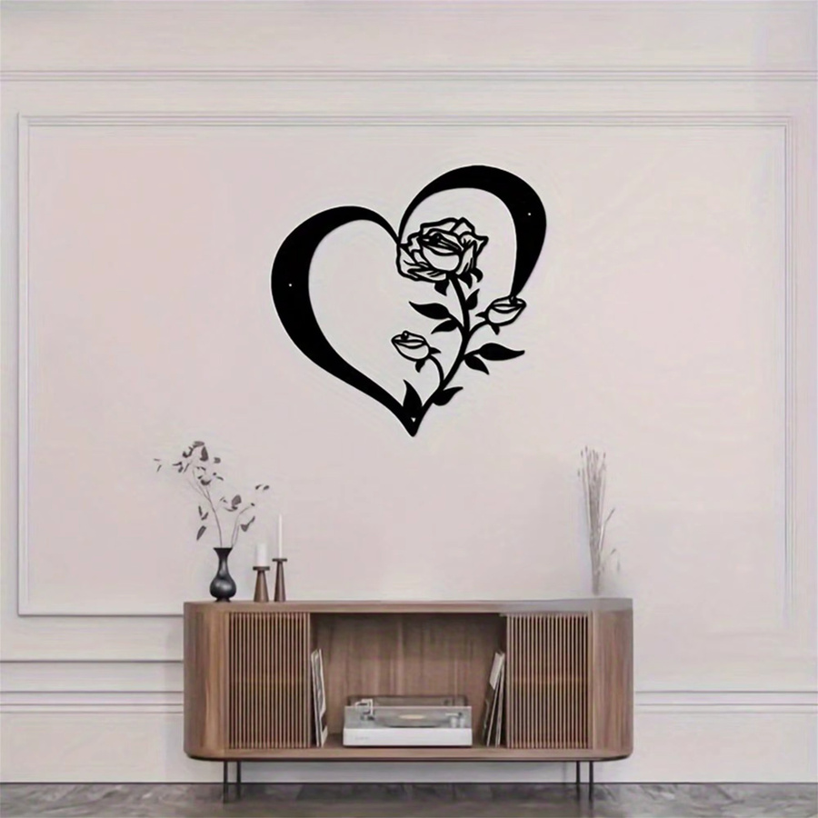 CIFBUY Wandkunst aus schwarzem Metall mit Herz- und Rosen-Motiv im Vintage-Stil - Bild 3
