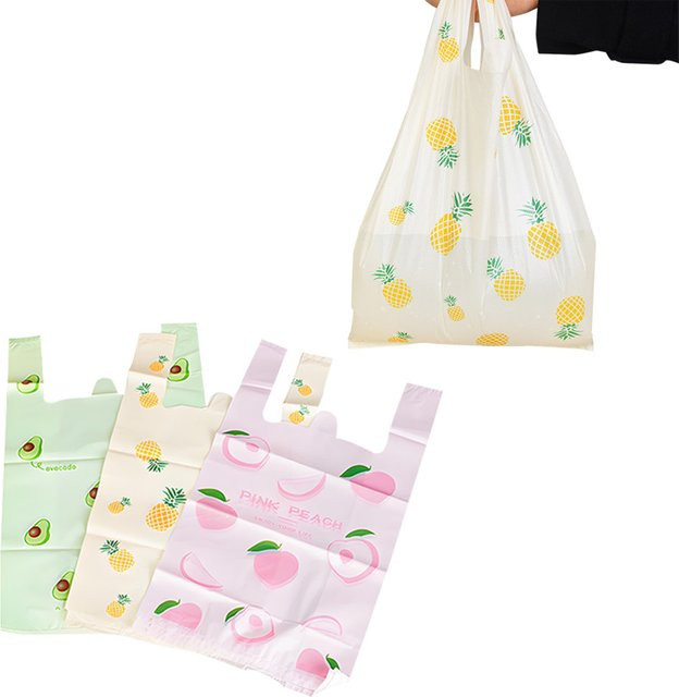 Bunte Kunststoff-Einkaufstaschen mit Obst-Muster für Süßigkeiten und Geschenke bei Geburtstagen oder Partys - Bild 1