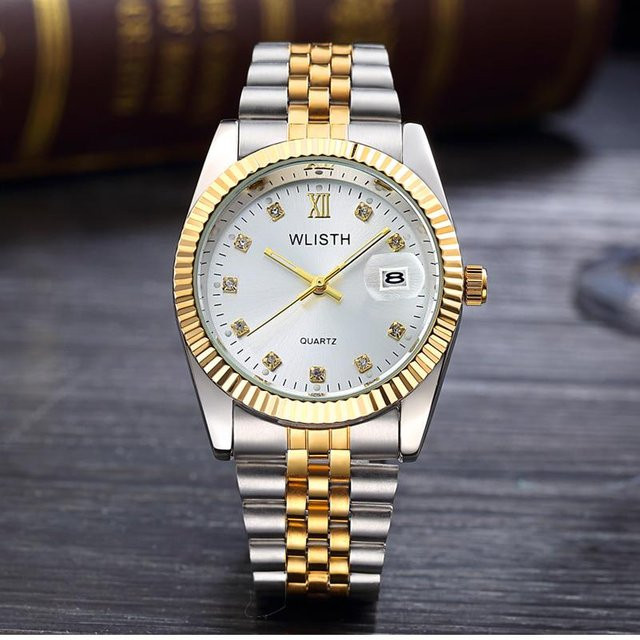 WLISTH Armbanduhr Quarz, Edelstahl, Weiß/Gold, Herren, 35 mm - Bild 1
