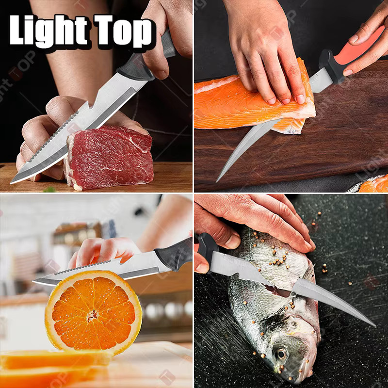 Multifunktionales Fischfiletmesser aus Edelstahl mit Schutzhülle für Fleisch und Obst - Bild 4
