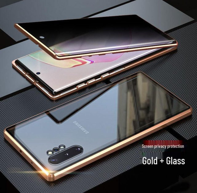 Samsung Magnetische Anti-Peep Handyhülle aus Aluminiumlegierung mit Vollabdeckung für S25 Ultra, S25 FE, 24 Plus und A55 in Gold und Transparent - Bild 1
