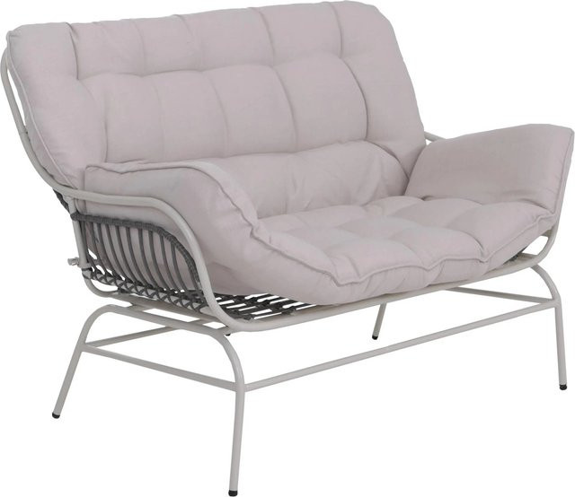 MCW 2er-Sofa P75 Gartenbank aus Poly-Rattan und Metall in Hellgrau mit beigen Polstern - Bild 2