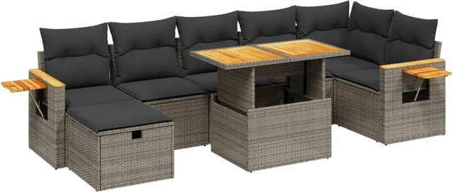 vidaXL 8-tlg. Garten-Sofagarnitur aus Polyrattan mit Kissen und Couchtisch in Grau - Bild 1