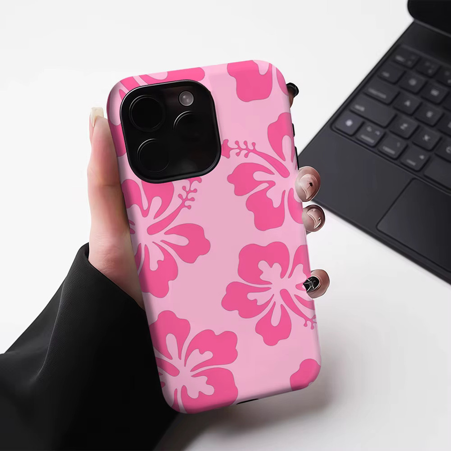 Potdemiel Hibiscus Floral Cluster Handyhülle für iPhone 17 16 15 14 13 Pro Max Plus, robuste doppelschichtige Hülle mit Magnetfunktion, Farbe: Pink - Bild 3