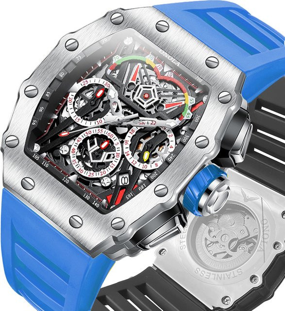ONOLA Armbanduhr, Automatik, Edelstahl, Schwarz, Silber, Herren - Bild 1