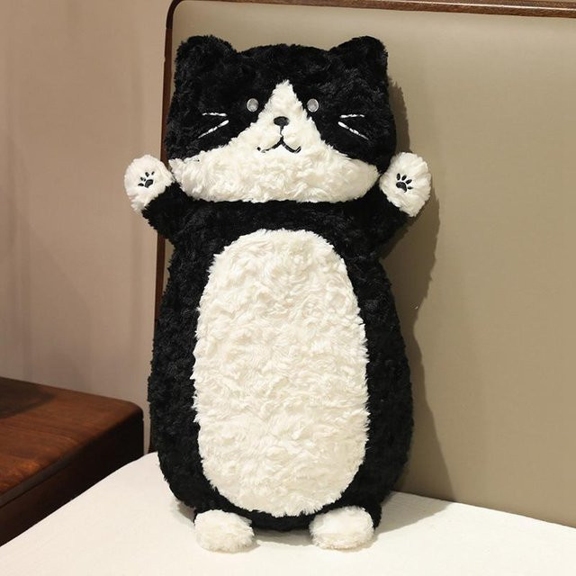 Yiran Health & Beauty Katze Langes Plüschkissen, Schwarz Weiß Braun, 45cm - Bild 1