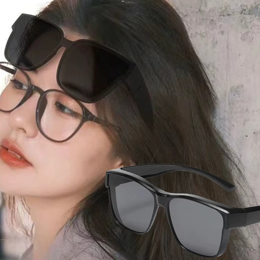 KAIGOTOQIGO Fitover-Sonnenbrille, Wrap Around Square, Vollrand, Schwarz, Kunststoff - Bild 1