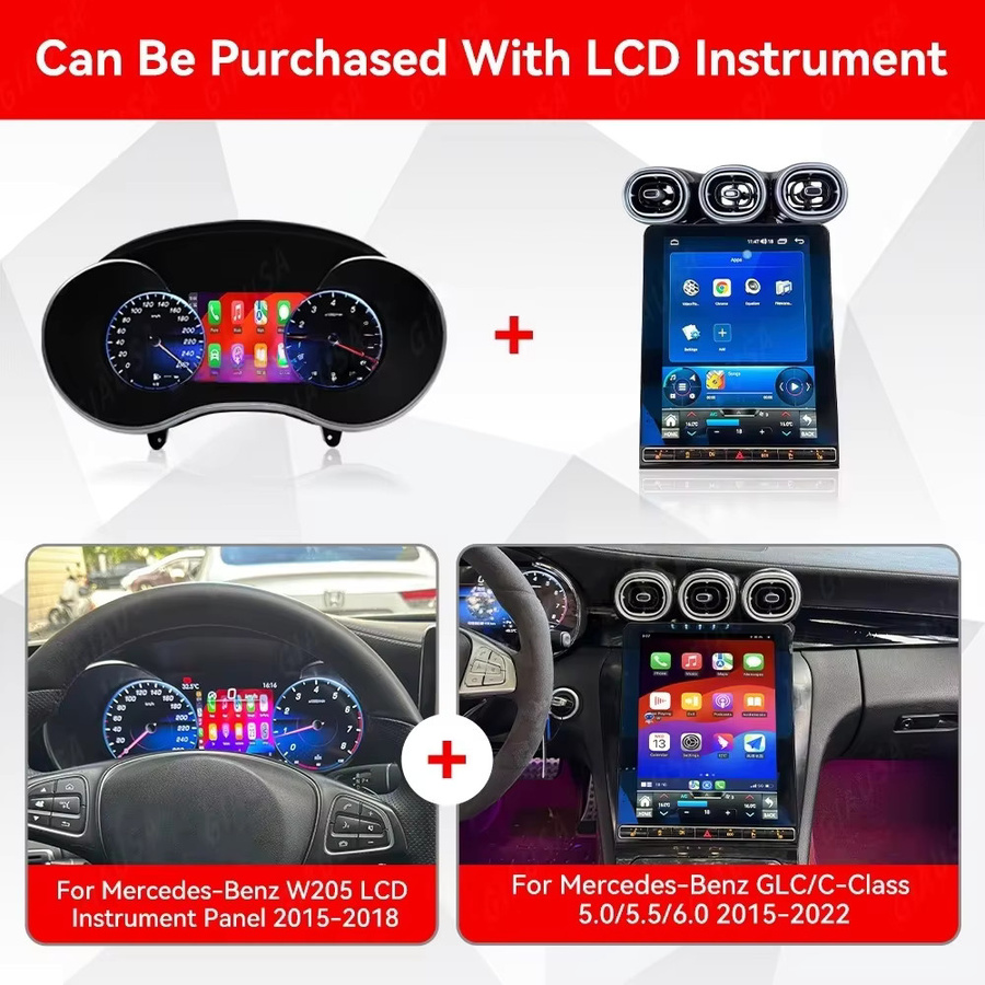 YANFU Android Auto und CarPlay Autoradio mit 12,1 Zoll Bildschirm und GPS Navigation für Mercedes Benz GLC X253/C253 C W205, Schwarz - Bild 3
