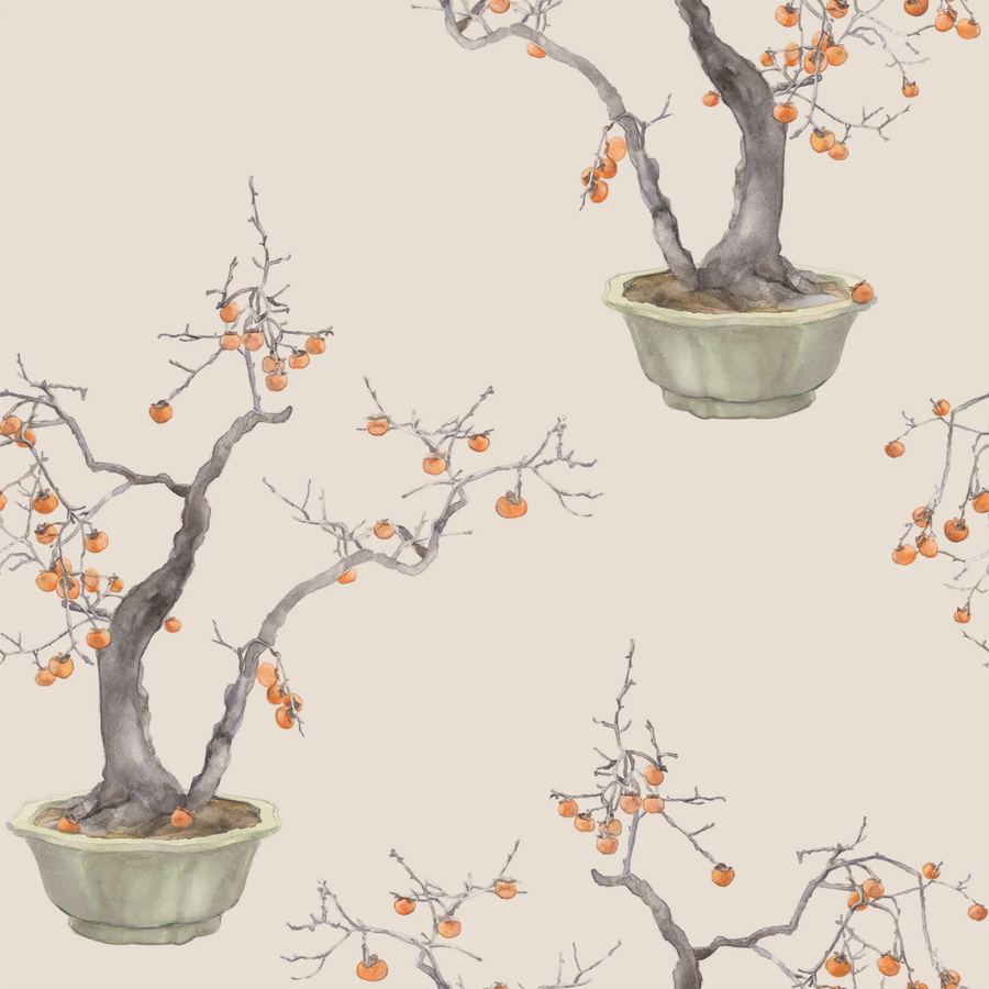 Cole & Son Tapete Persimmon in Khaki Green und Violet Patina mit floralem Botanical-Design aus Vlies - Bild 1
