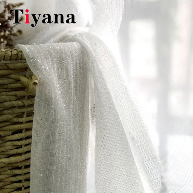 NewWPKIRA Transparentes Tüllvorhang-Set mit silbernen Streifen, Moderne Voile-Gaze-Vorhänge für Wohnzimmer und Schlafzimmer, Breite: 100 cm, Höhe: 180 cm - Bild 1