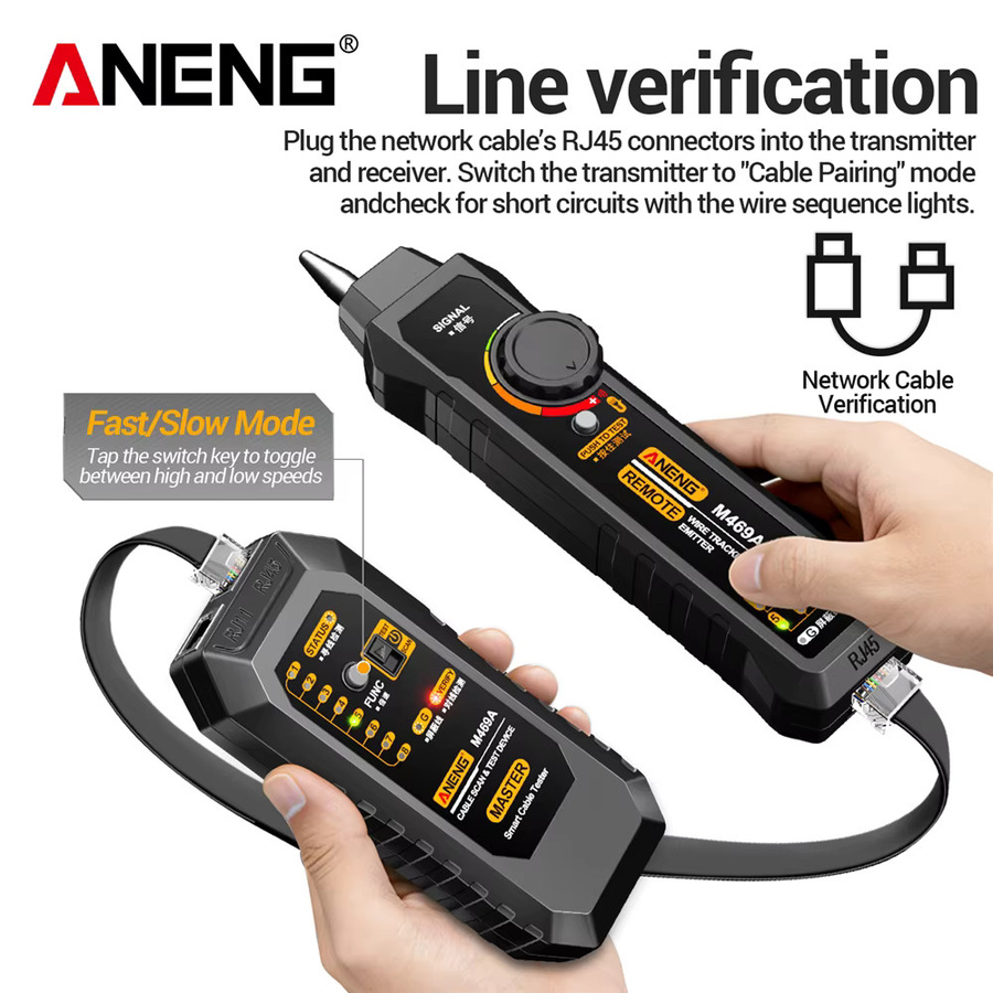ANENG Netzwerkkabeltester M469A Netzwerkanalysator für RJ45 und RJ11 in Schwarz - Bild 2