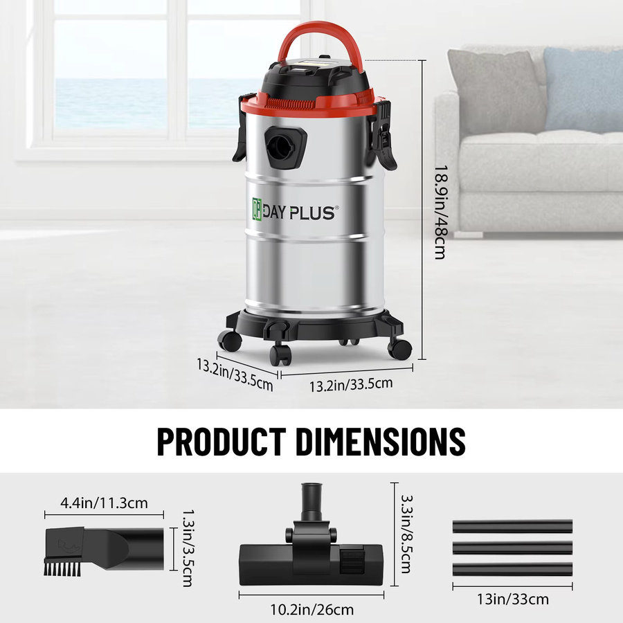 DayPlus Nass- und Trockensauger mit 5000 W, 3-in-1-Gebläsefunktion und 18 Liter Tank in Silber/Edelstahl - Bild 2