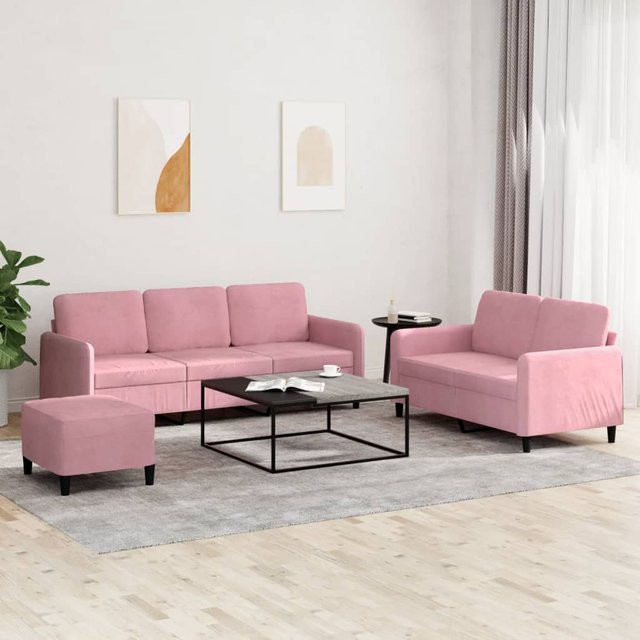 3-teilige Sofagarnitur vidaXL aus Samt in Rosa - Bild 2