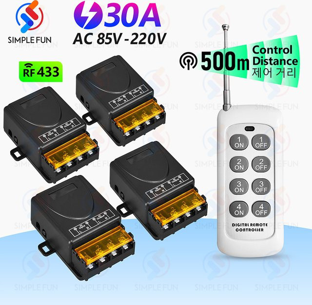 SLMPLEFUN Drahtlose Fernbedienung Lichtschalter mit 433 MHz und 30A High Power Relais Modul für Pumpe, Lampe oder Ventilator, Reichweite 500 Meter, 220 V - Bild 1