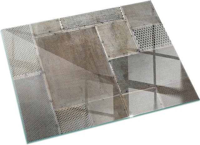 Tulup Glasplatte für Kamin mit Lochblechmuster als Funkenschutzplatte in Beige, B: 120 cm, H: 80 cm - Bild 1