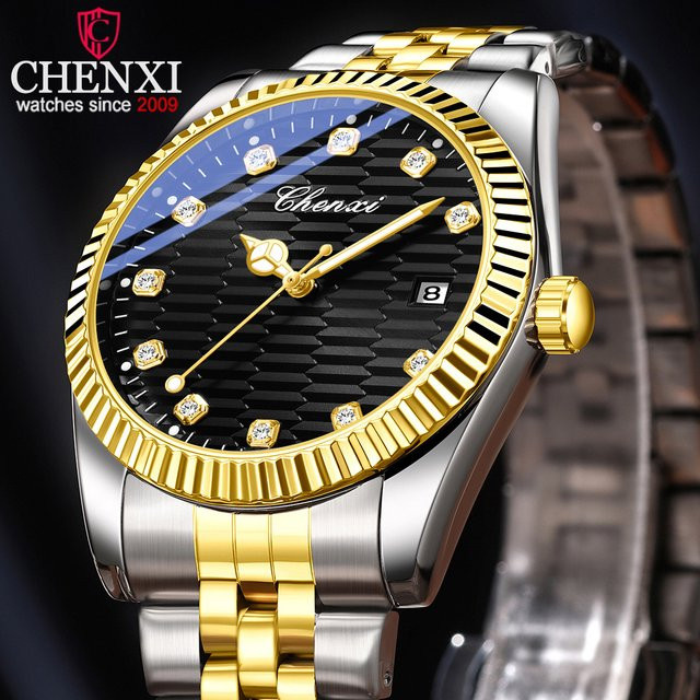 CHENXI Armbanduhr, Quarz, Edelstahl, Schwarz, Silber, Herren - Bild 1