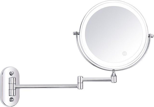 Wandmontierter runder Schminkspiegel in Silber mit LED-Licht, dimmbar und Touch-Bedienung, 360-Grad-Drehung für dein Badezimmer - Bild 1