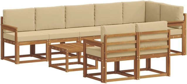 vidaXL Outdoor-Sofagarnitur 9-teilig aus massivem Akazienholz in Natur und Beige mit UV-beständigen Kissen - Bild 1