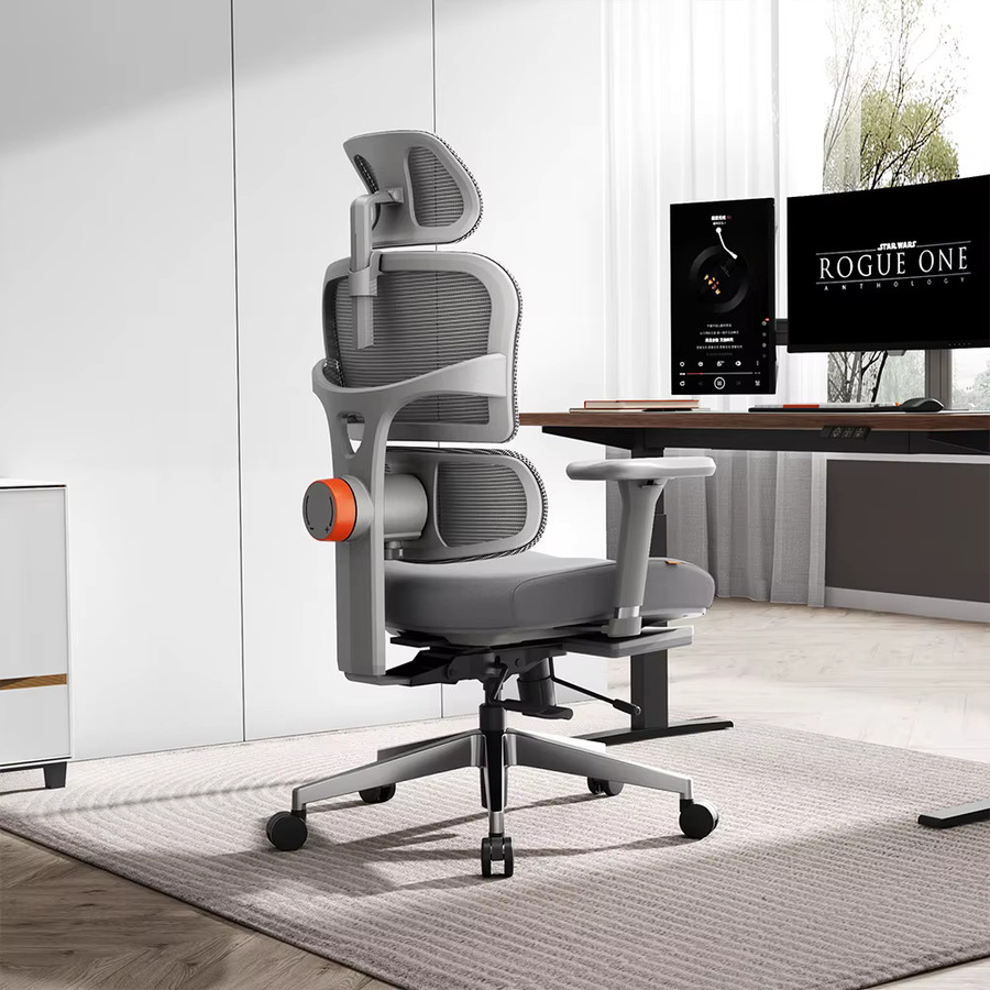 NEWTRAL NT002 Ergonomischer Bürostuhl in Grau mit adaptiver Lendenwirbelstütze, Fußstütze und 4-fach verstellbarer Rückenlehne, Armlehnen sowie Kopfstütze - Bild 3