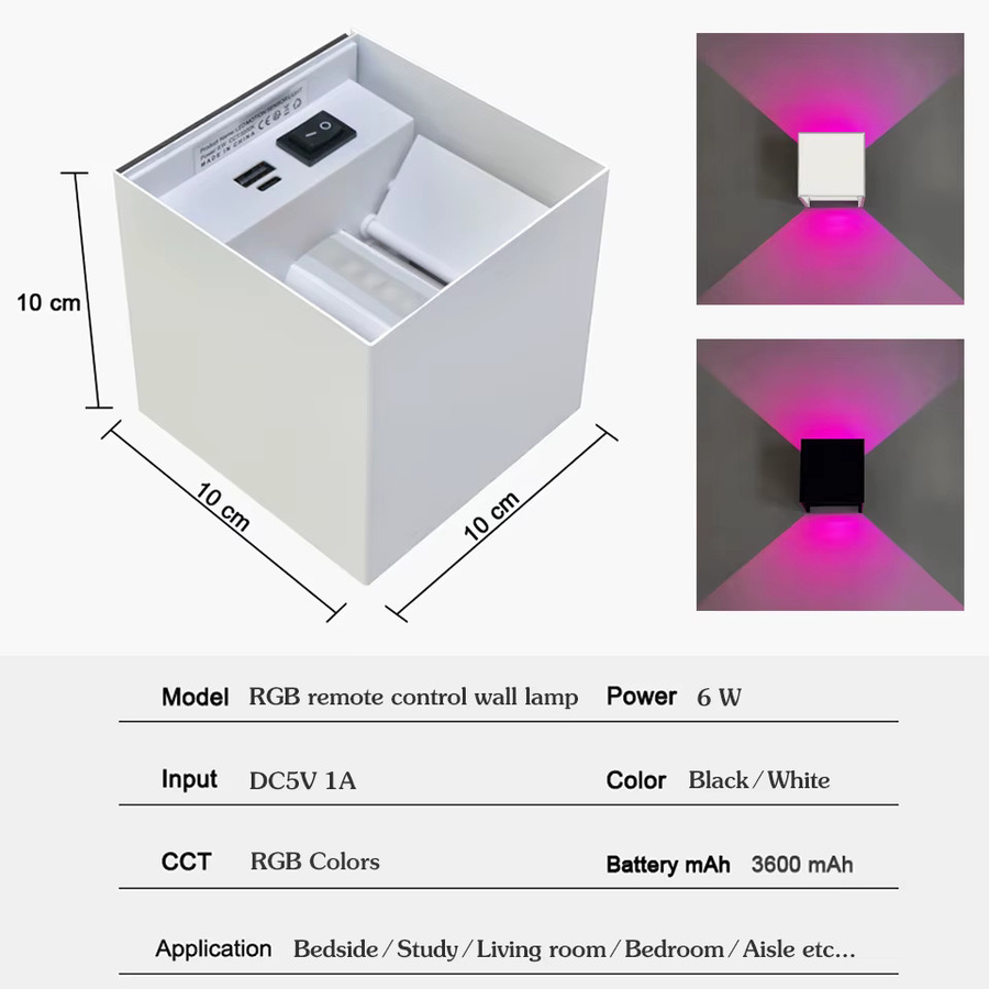 YooE RGB LED-Wandleuchte in Multicolour mit Fernbedienung und USB-Ladefunktion für Wohnzimmer, Flur und Treppen - Bild 4