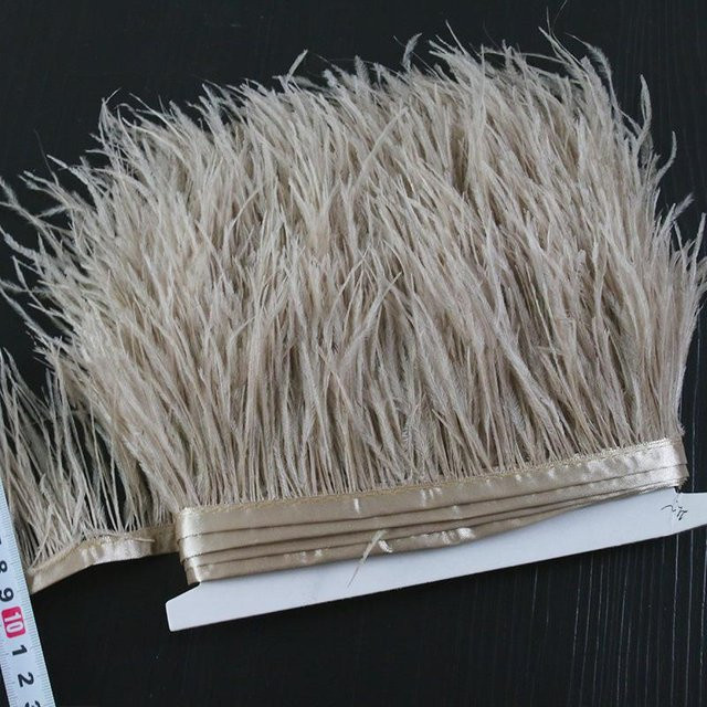 Beiges Straußenfederbesatz als Fransenband für DIY Nähen und Dekoration, 8-10 cm Federnlänge - Bild 1
