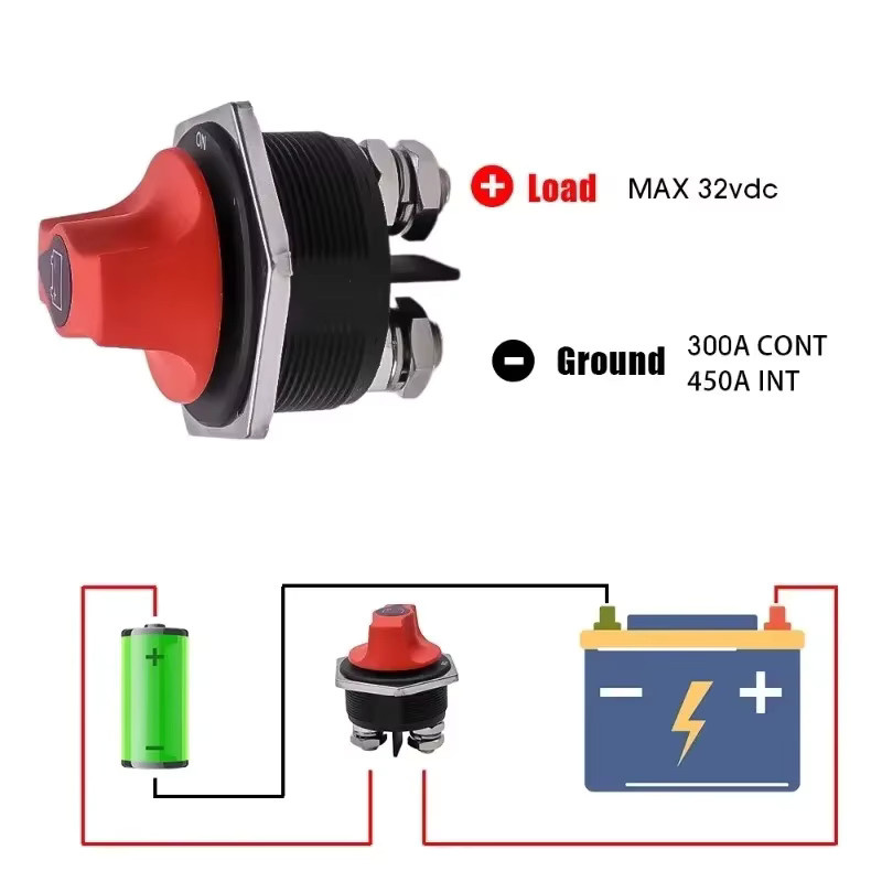 Auto-DC-Batterieschalter mit schwarzer Abdeckung für Auto, Motorrad und Schiffe, Stromschutz-Zubehör in Schwarz und Rot, 50/100/200/300 A - Bild 6