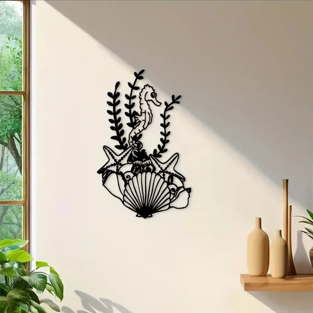 CIFBUY Nautische Metall-Wandkunst mit Seepferdchen und Seesternen in Schwarz zur Küstendekoration - Bild 1
