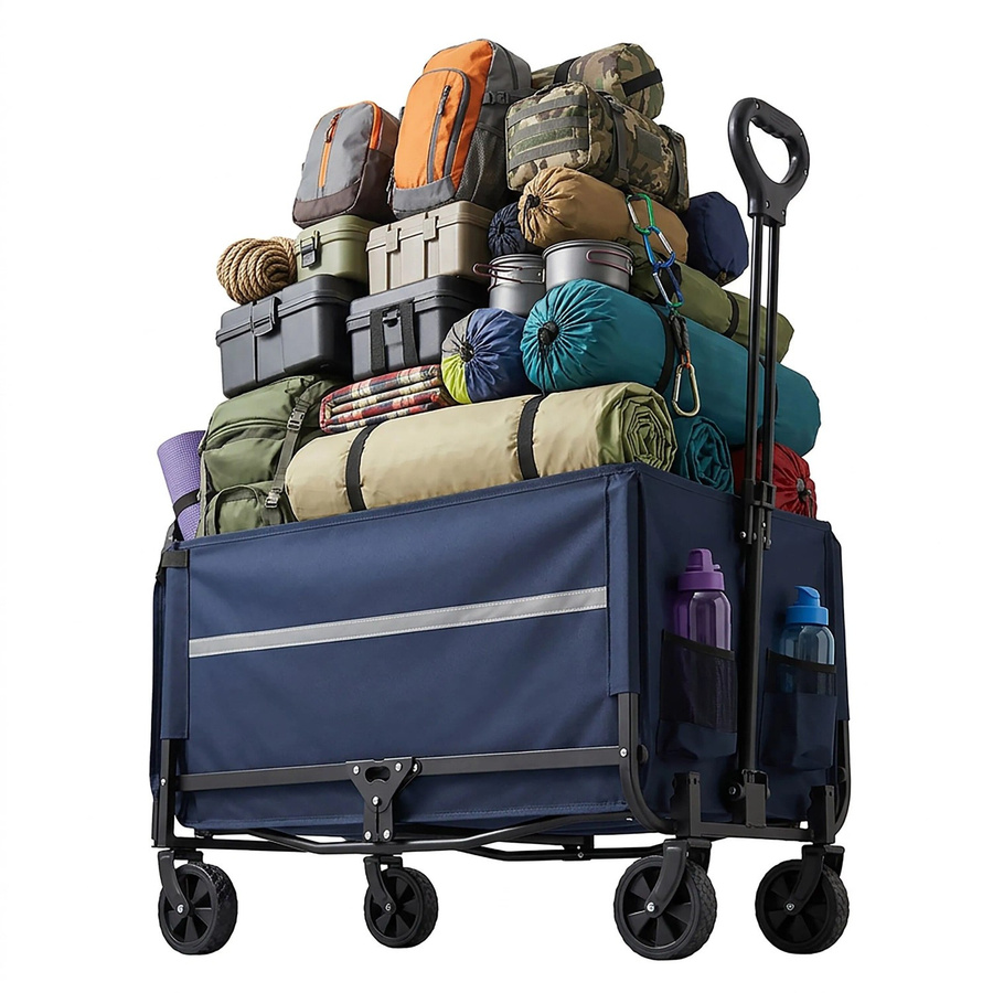 Relaxdays Bollerwagen aus Stahl in Blau, faltbar mit Heckklappe, B/T/H: 97 x 50 x 76 cm - Bild 2
