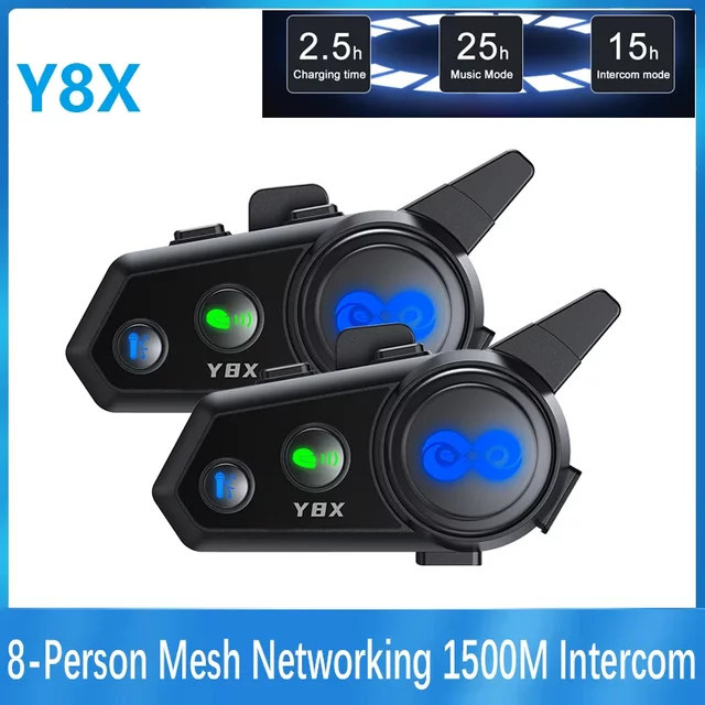XINOWY Y8X Motorrad Helm Bluetooth Intercom Headset in Schwarz mit 500m Reichweite, IP56 wasserdicht und staubgeschützt, inklusive Musikwiedergabe und Sprachassistent - Bild 1