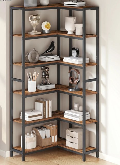 VASAGLE 6-stöckiges Leiterregal im Industrial-Design als Eckregal, braun-schwarz, B/T/H: 24 x 102 x 175,2 cm - Bild 1