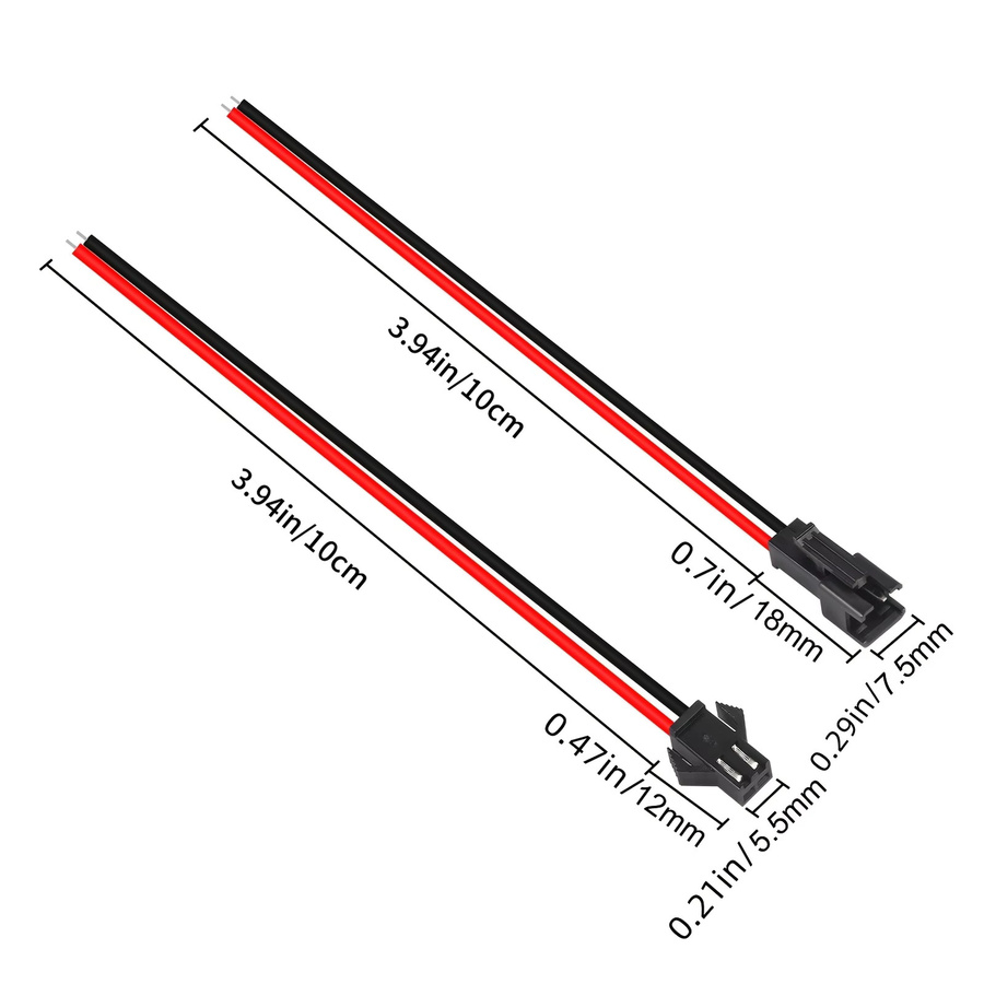 ELECAPITAL 10 Paar JST-Stecker Set, 2-polig, 2P-Buchse und Stecker in Schwarz, SM-Anschlusskabel für LED-Lichtleisten - Bild 2