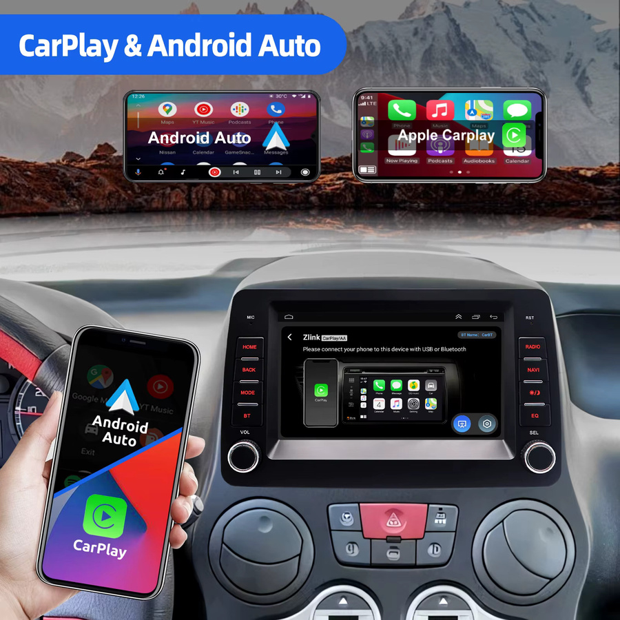 ESSGOO Multimedia Autoradio mit Android 15 und 7 Zoll Touchscreen für Fiat Panda 2003-2012, GPS Navigation, Wireless CarPlay, Android Auto, Bluetooth und Mirror Link, Farbe: Schwarz - Bild 3