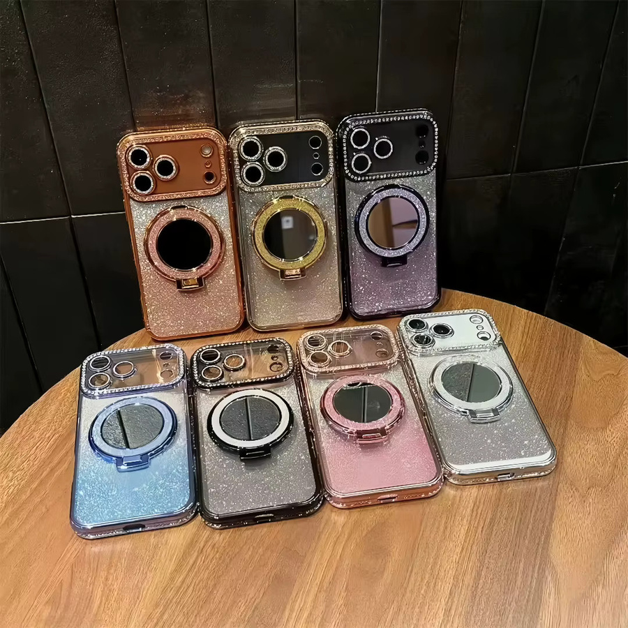 EOENKK Glitzer Handyhülle mit Diamant-Spiegel-Effekt für iPhone 11 bis iPhone 17 Pro Max Plus, Farbe: Silber - Bild 4