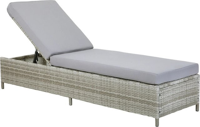 Beliani Gartenliege aus Polyrattan in Grau mit verstellbarer Kopfstütze, B/T/H: 201 x 65 x 79 cm - Bild 1