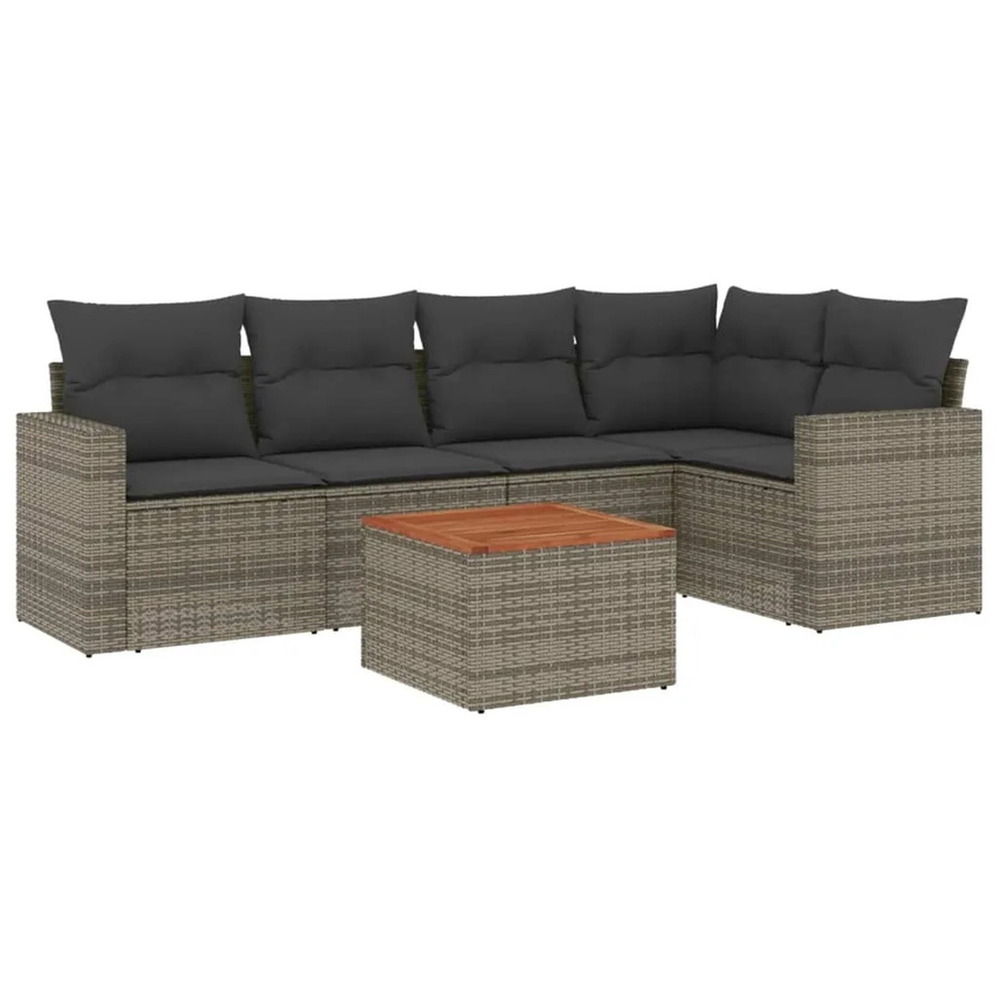vidaXL 6-tlg. Garten-Sofagarnitur in L-Form aus grauem Poly-Rattan mit Kissen und Armlehnen - Bild 2