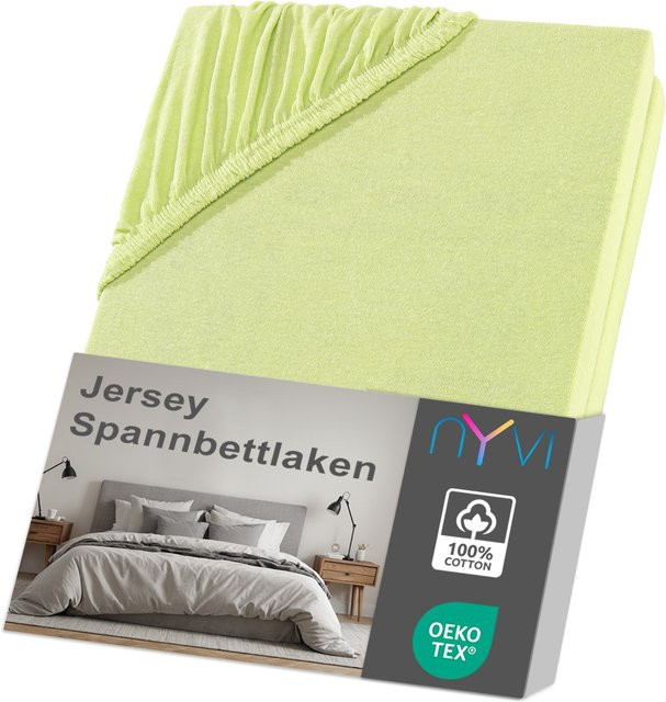 NYVI DreamScience Jersey Spannbettlaken in Apfelgrün, Bügelfrei, für Matratzen bis 22 cm Höhe, B/T: 180 x 200 cm oder 200 x 200 cm - Bild 1
