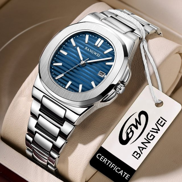 BANGWEI Armbanduhr Quarz, Edelstahl, Blau, Herren, Datum - Bild 1