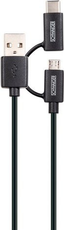 Schwaiger USB Sync und Ladekabel USB 3.1 Typ C auf USB 2.0 Micro B, Schwarz, 1 m - Bild 1