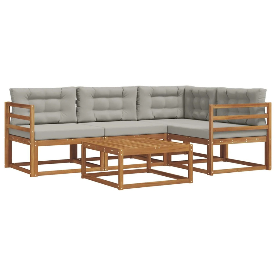 vidaXL Outdoor-Sofagarnitur aus Akazienholz in L-Form mit Kissen, 5-teilig, Grau - Bild 2