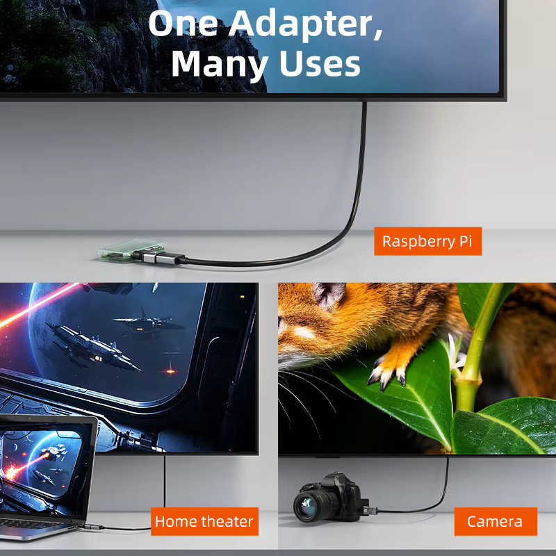 CABLETIME Mini-HDMI auf HDMI Adapter, bidirektional, 8K@60Hz/4K@120Hz UHD, 48Gbps Ultra-High-Speed, Schwarz - Bild 4