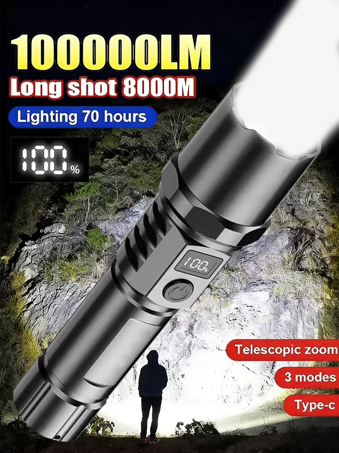 KDULIT LED-Handtaschenlampe aus Aluminium in Schwarz, wiederaufladbar mit Teleskop-Zoom und Notlichtfunktion - Bild 6